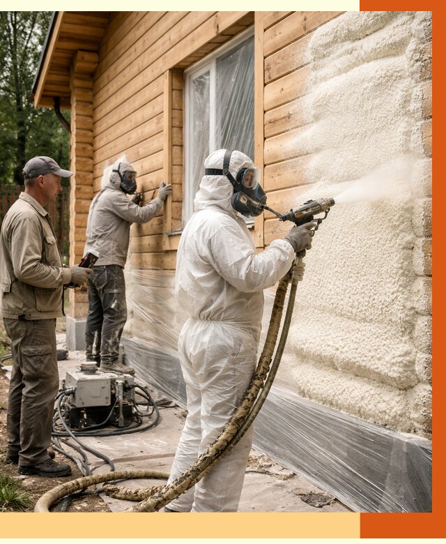 Утепление дома из бруса ППУ в Боровичах от 4013 руб/м2 под ключ | ТепломастерБрв