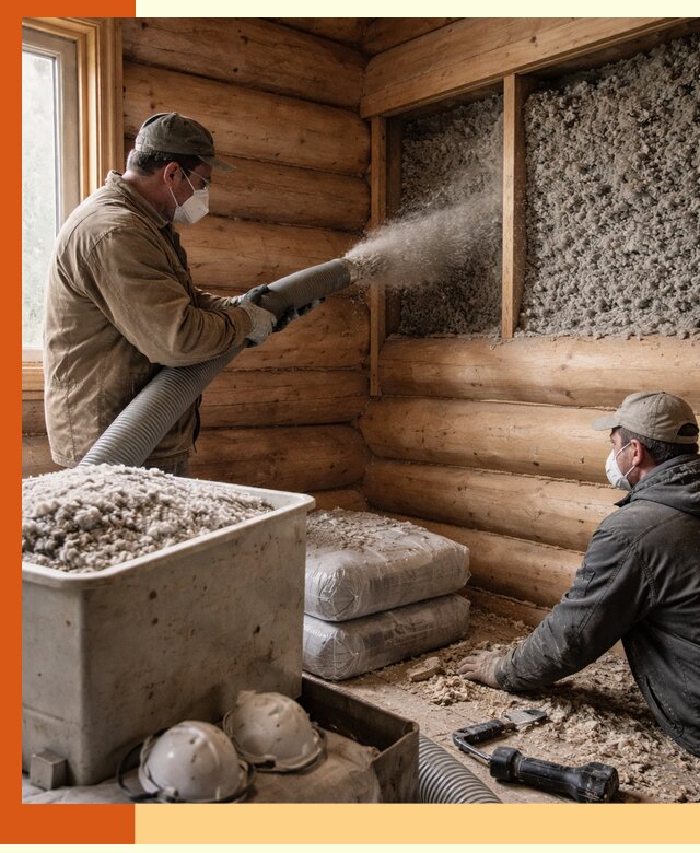 Утепление дома из бруса эковатой в Боровичах