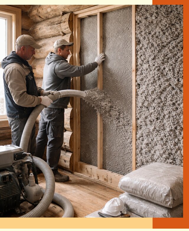 Утепление бревенчатого дома эковатой в Боровичах от 2866 руб. | ТепломастерБрв