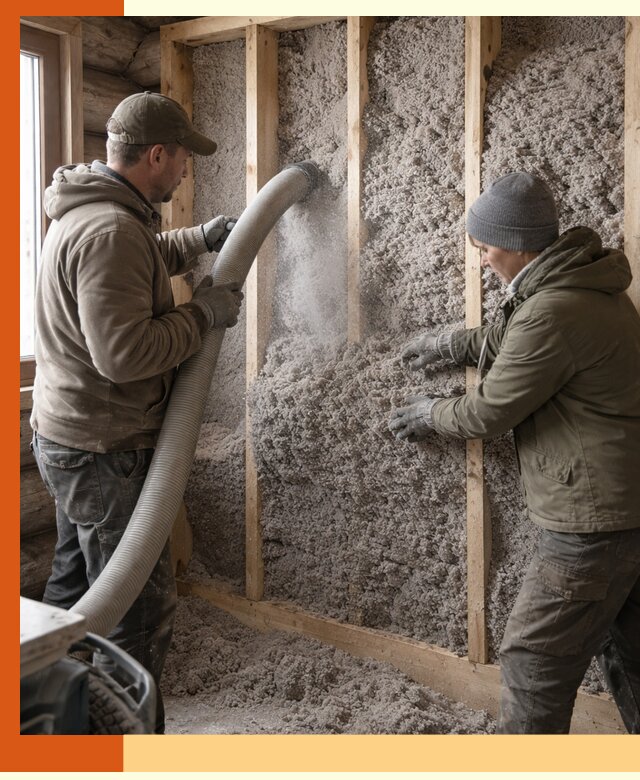 Утепление бревенчатого дома эковатой в Боровичах