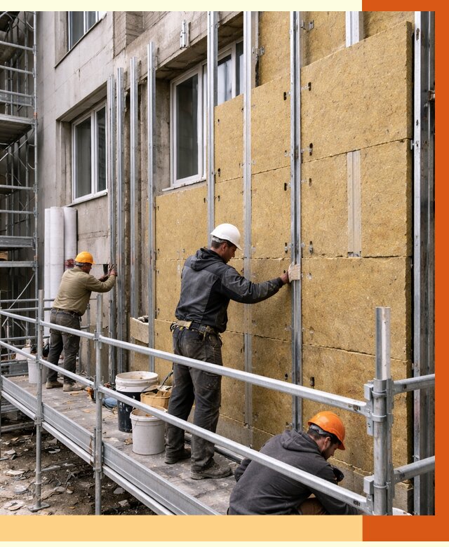 Утепление вентилируемого фасада в Боровичах от 5837 руб/м2 — монтаж и утепление вентфасад | ТепломастерБрв