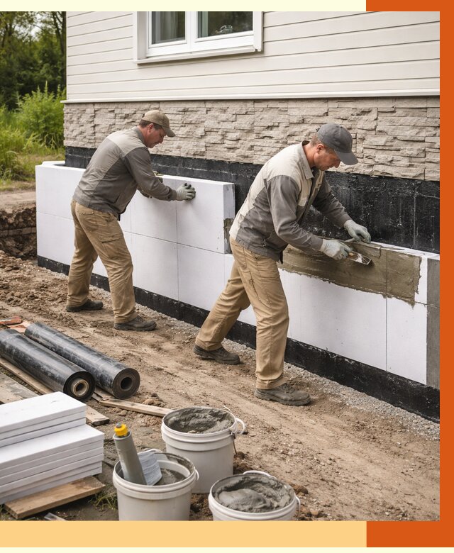 Утепление фундамента снаружи в Боровичах от 4378 руб. за м² | ТепломастерБрв