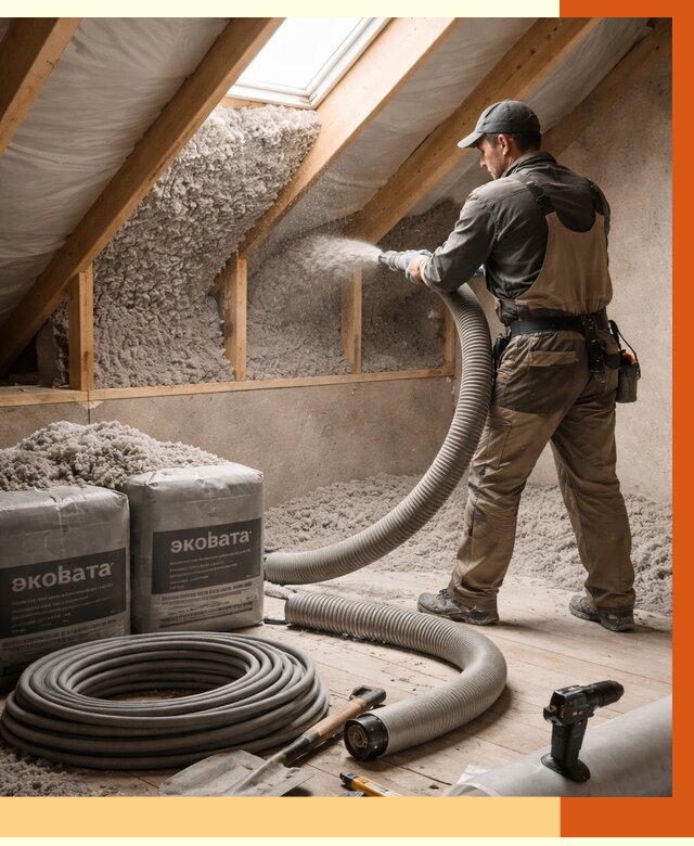 Утепление мансарды эковатой в Боровичах от 2293 руб/м2 — монтаж, задувка, цена | ТепломастерБрв