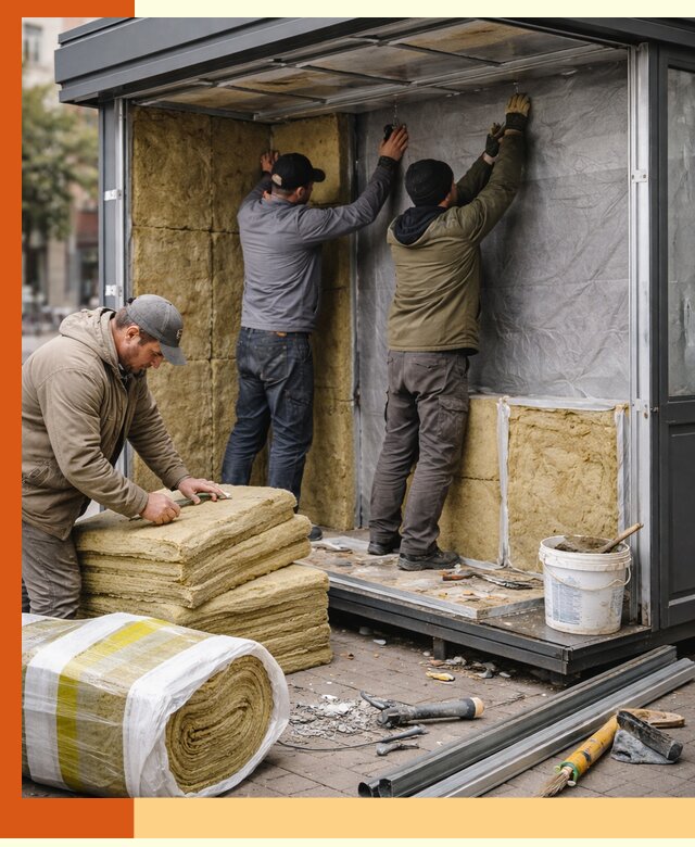 Утепление павильона шаурмы под ключ в Боровичах