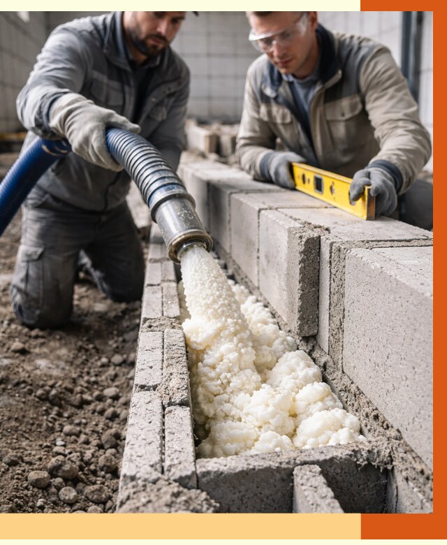 Заполнение колодцевой кладки ППУ в Боровичах от 4378 руб. за м2 | ТепломастерБрв