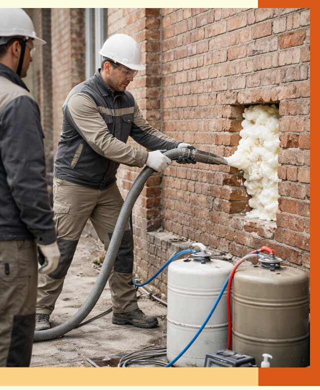 Заливка ППУ в пустоты кирпичной стены в Боровичах от 2866 руб. | ТепломастерБрв