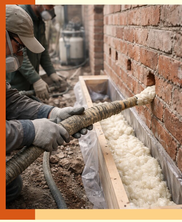 Заливка ППУ в пустоты кирпичной стены в Боровичах