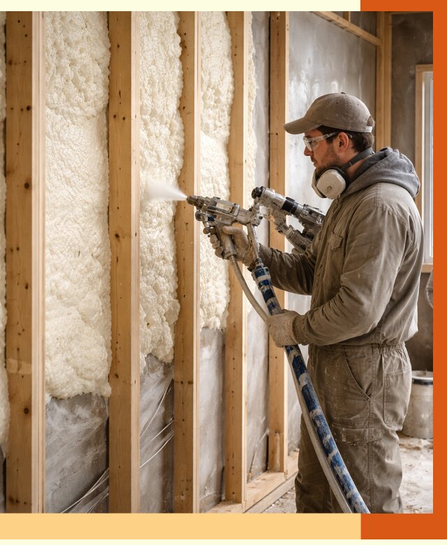 Утепление каркасной стены ППУ в Боровичах от 4430 руб./м2 под ключ | ТепломастерБрв