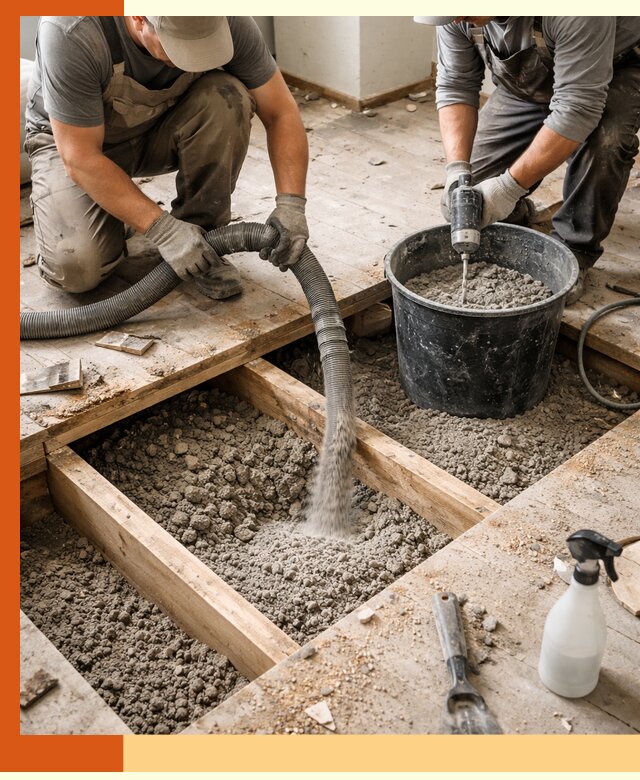 Заполнение пустот пола в Боровичах полиуретаном и пенополистиролом