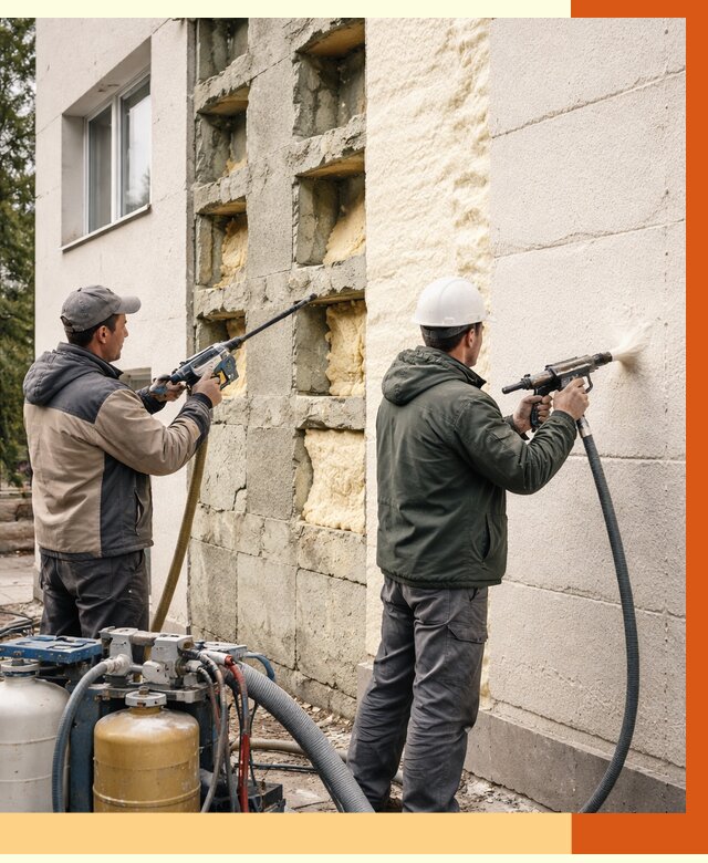 Заполнение пустот фасада в Боровичах от 4690 руб. — утепление пустот облицовки | ТепломастерБрв