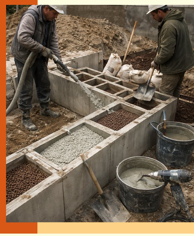 Заполнение полостей фундамента в Боровичах герметичным утеплением и повышением прочности