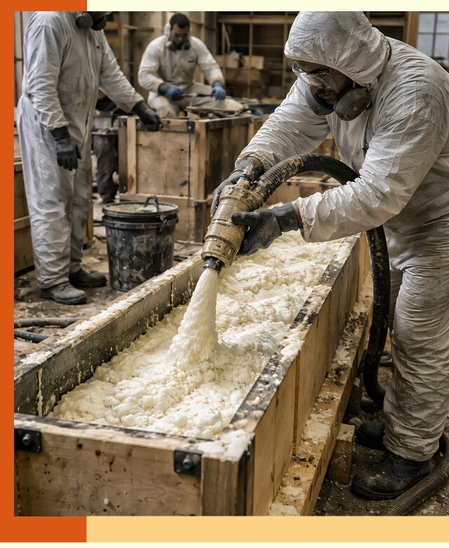 Заливка пенополиуретана в формы для утепления в Боровичах